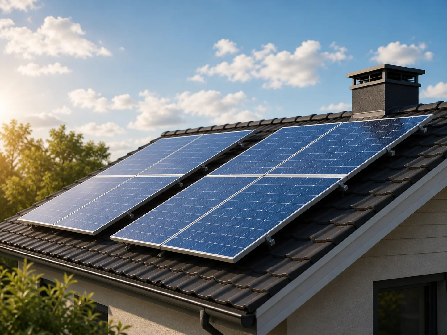 Placas solares e aquecimento fotovoltaico instalados em telhado residencial em Betim